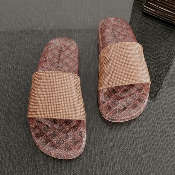 Madden Girl Jello Blush Bronze Glitter Stones Bling Jelly Slides Sandals 7 9 - Picture 3 of 16